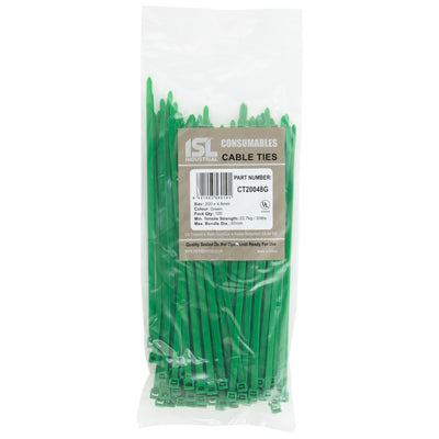 ISL 200 x 4.8mm Nylon Cable Tie - Green - 100pk Default Title