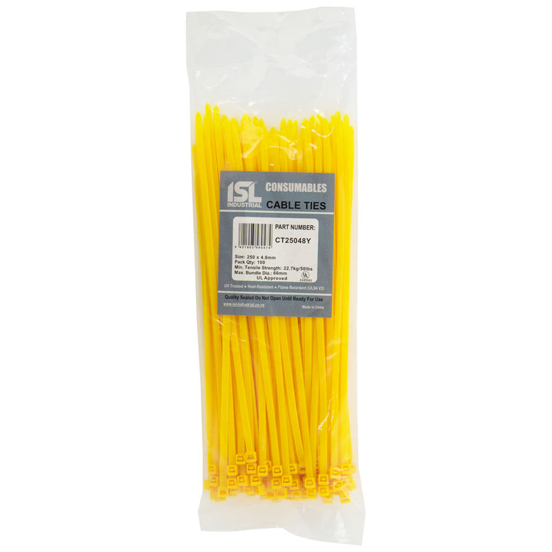 ISL 250 x 4.8mm Nylon Cable Tie - Yellow - 100pk Default Title