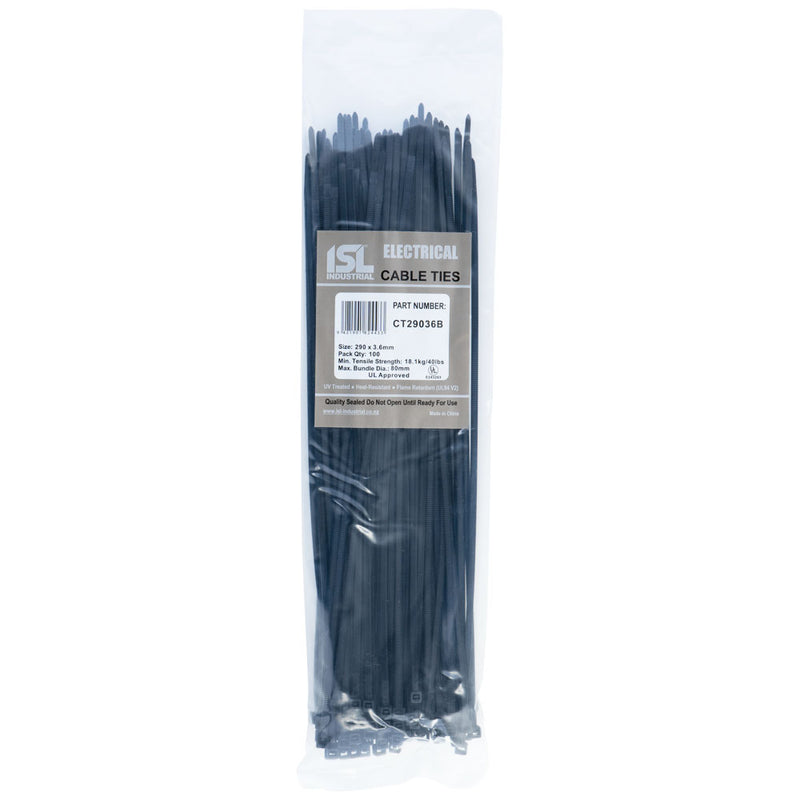 ISL 290 x 3.6mm UV Nylon Cable Tie - Blk. - 100pk Default Title