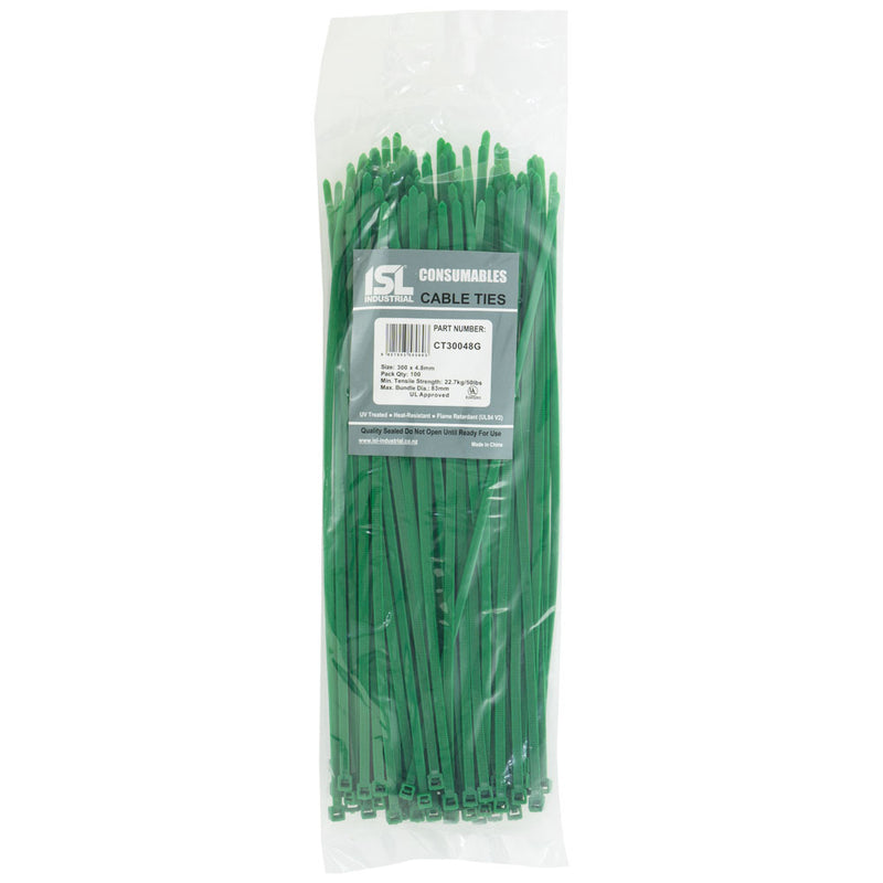 ISL 300 x 4.8mm Nylon Cable Tie - Green - 100pk Default Title