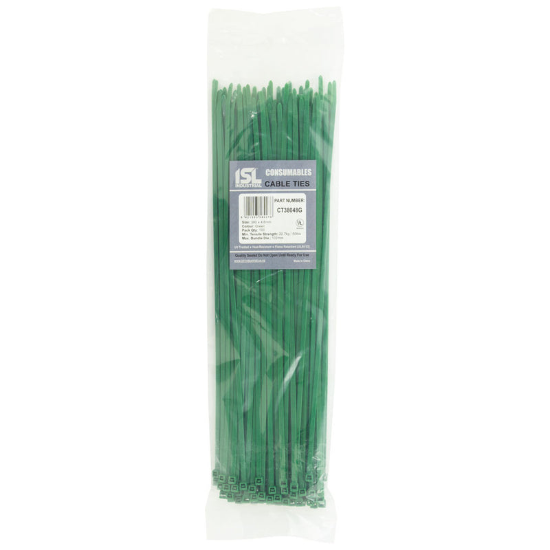 ISL 380 x 4.8mm Nylon Cable Tie - Green - 100pk Default Title