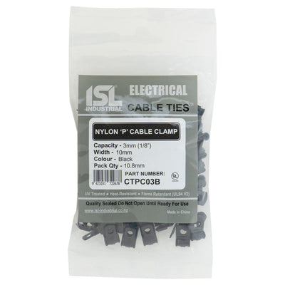 ISL Nylon 'P' Cable Clamp 3mm - Black - 100pk Default Title