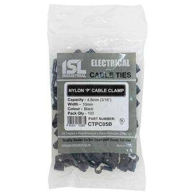 ISL Nylon 'P' Cable Clamp 5mm - Black - 100pk Default Title