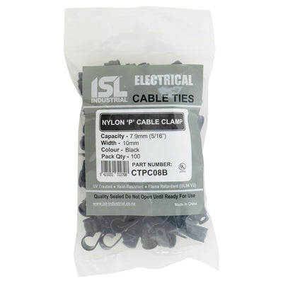 ISL Nylon 'P' Cable Clamp 8mm - Black - 100pk Default Title