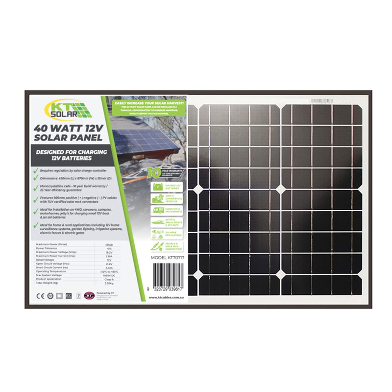 40W 12V SINGLE CELL MONO-CRYSTALLINE SOLAR PANEL