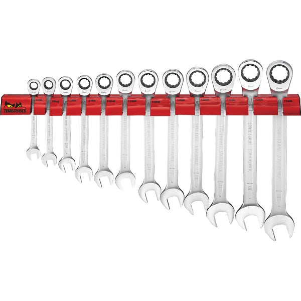 Teng 12pc Ratchet Comb Span Set 8-19mm W/Wall Rack Default Title