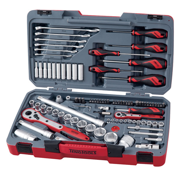 Teng 95pc 1/4 & 1/2in Dr. Metric Socket & Tool Set